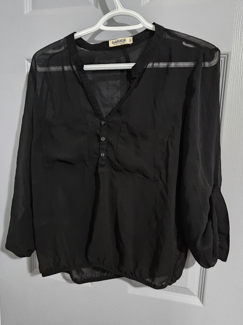 Garage Black Sheer Button-Front Women's Blouse
